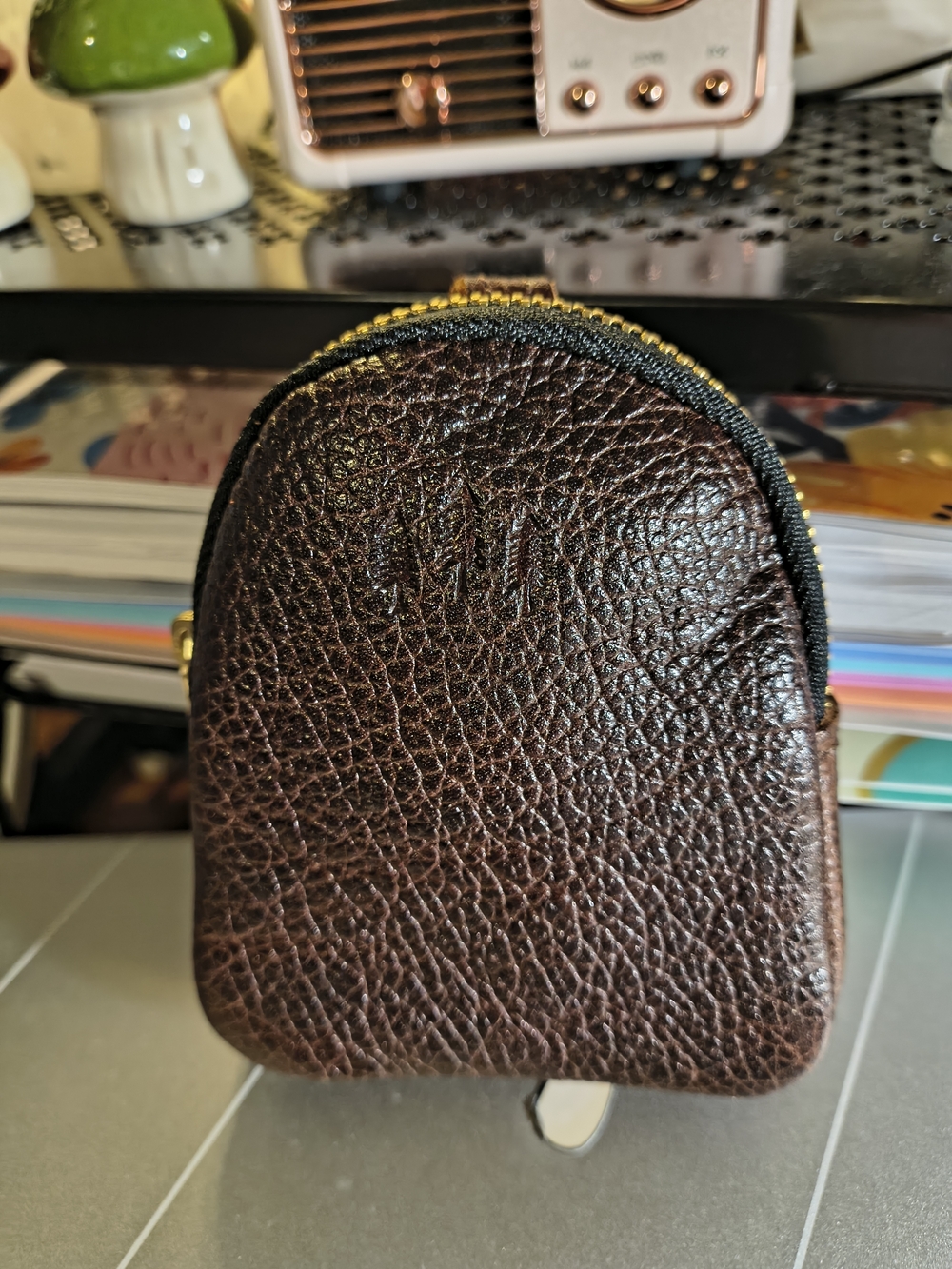Portland Leather Dark Brown Pebbled Leather Key fob Pouch.